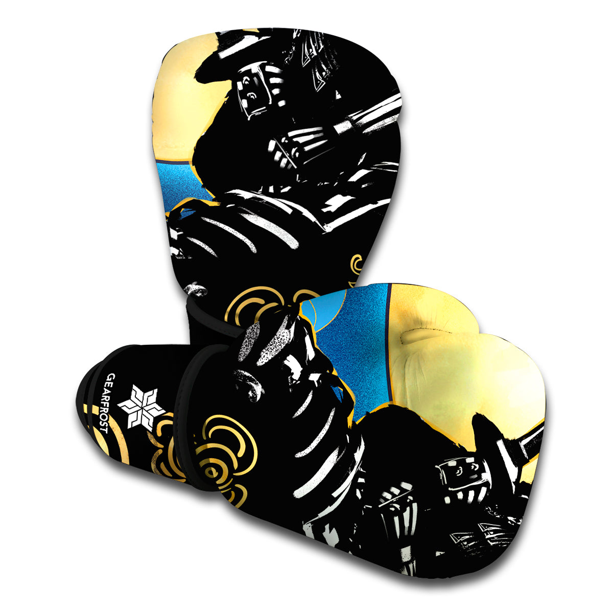 Blue Sky And Golden Sun Samurai Print Boxing Gloves