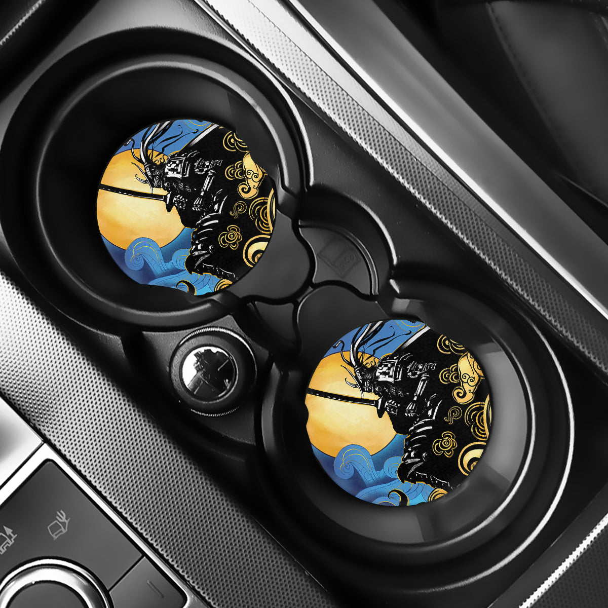 Blue Sky And Golden Sun Samurai Print Car Coasters