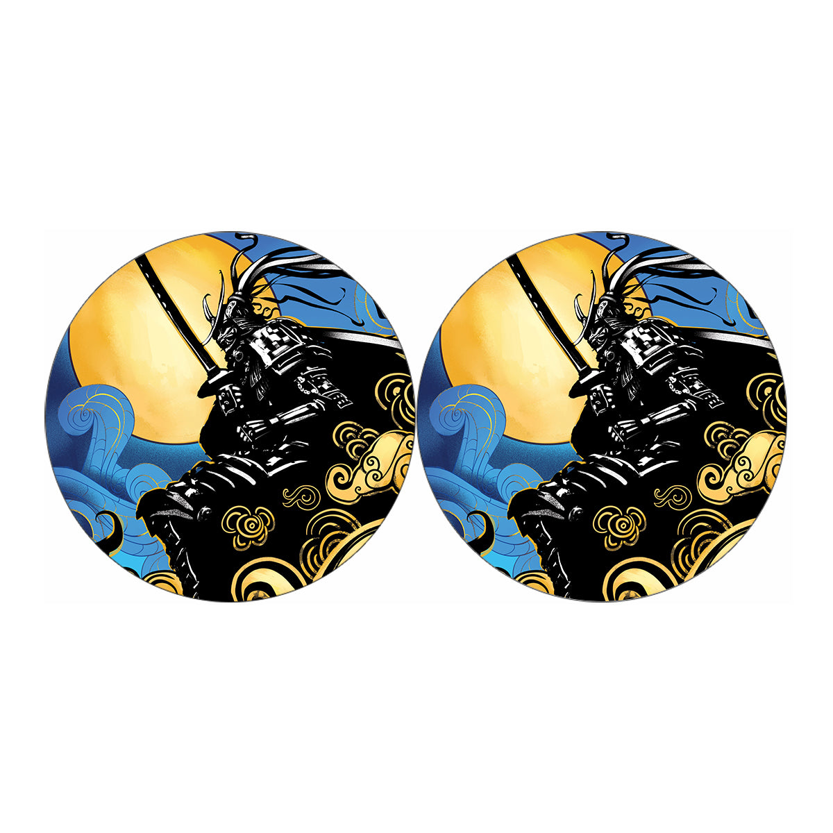 Blue Sky And Golden Sun Samurai Print Car Coasters