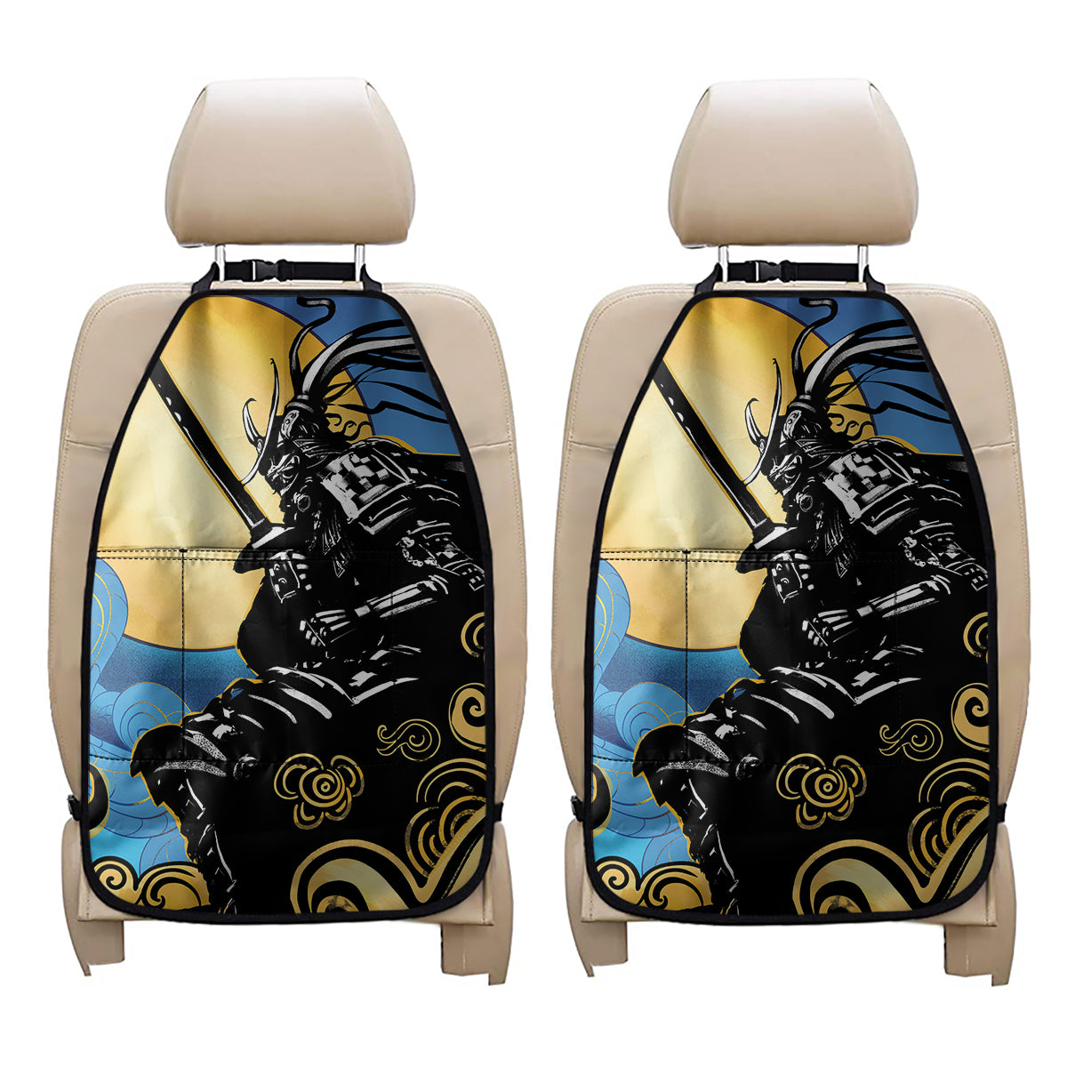 Blue Sky And Golden Sun Samurai Print Car Seat Organizers