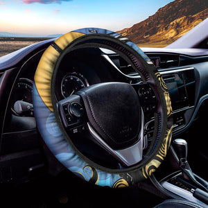 Blue Sky And Golden Sun Samurai Print Car Steering Wheel Cover