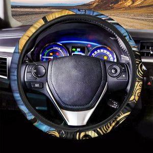 Blue Sky And Golden Sun Samurai Print Car Steering Wheel Cover