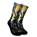 Blue Sky And Golden Sun Samurai Print Crew Socks