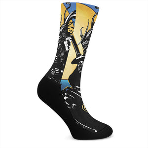 Blue Sky And Golden Sun Samurai Print Crew Socks