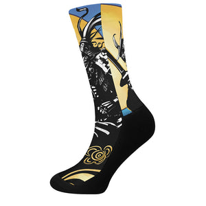 Blue Sky And Golden Sun Samurai Print Crew Socks