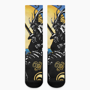 Blue Sky And Golden Sun Samurai Print Crew Socks