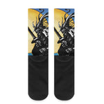 Blue Sky And Golden Sun Samurai Print Crew Socks