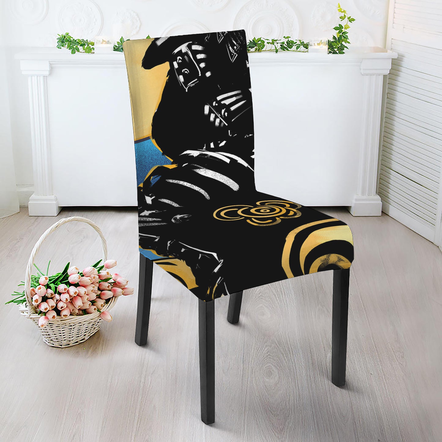 Blue Sky And Golden Sun Samurai Print Dining Chair Slipcover