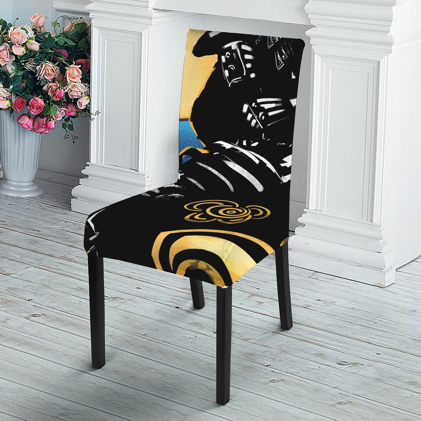 Blue Sky And Golden Sun Samurai Print Dining Chair Slipcover