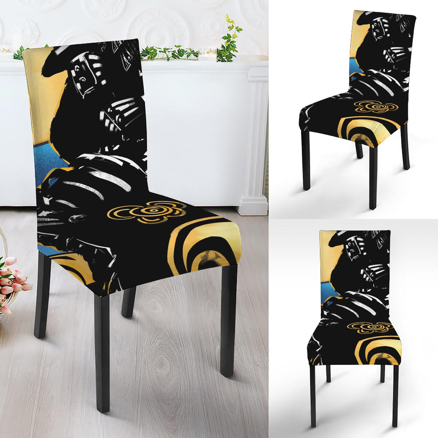 Blue Sky And Golden Sun Samurai Print Dining Chair Slipcover