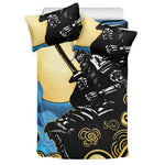 Blue Sky And Golden Sun Samurai Print Duvet Cover Bedding Set