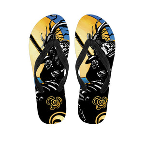 Blue Sky And Golden Sun Samurai Print Flip Flops