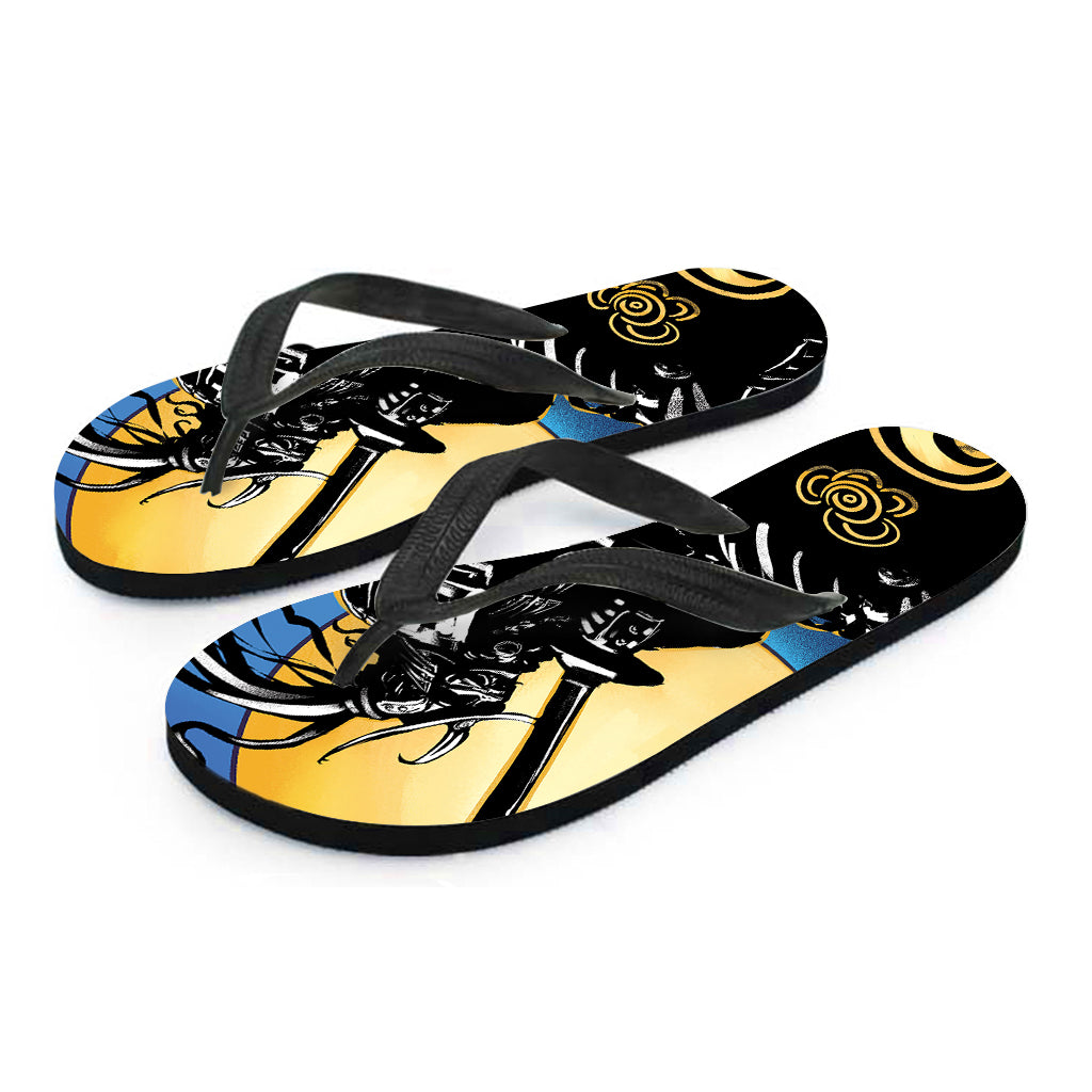 Blue Sky And Golden Sun Samurai Print Flip Flops