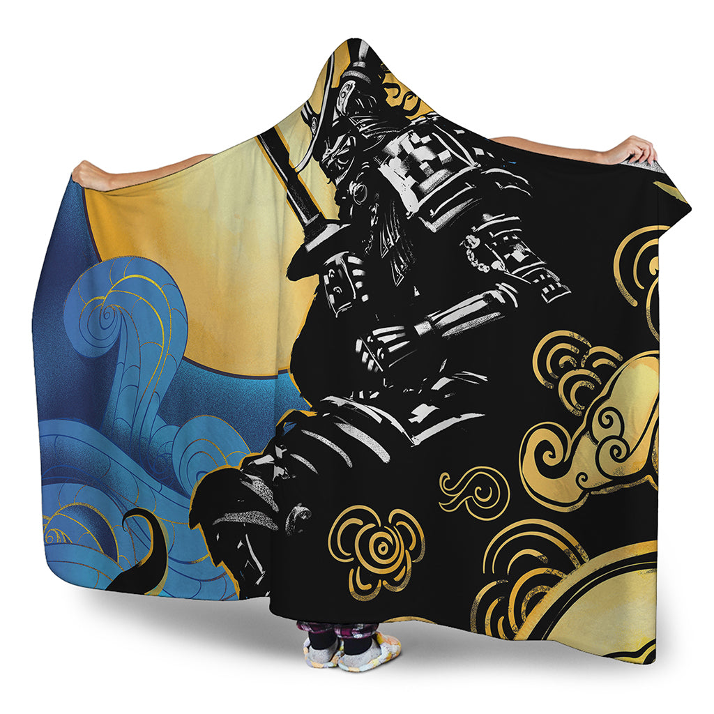Blue Sky And Golden Sun Samurai Print Hooded Blanket