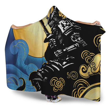 Blue Sky And Golden Sun Samurai Print Hooded Blanket