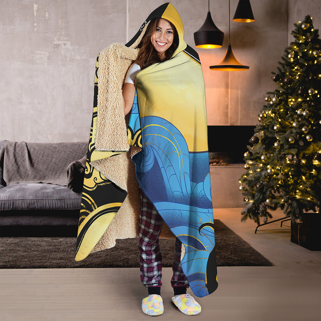 Blue Sky And Golden Sun Samurai Print Hooded Blanket