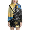 Blue Sky And Golden Sun Samurai Print Hoodie Dress