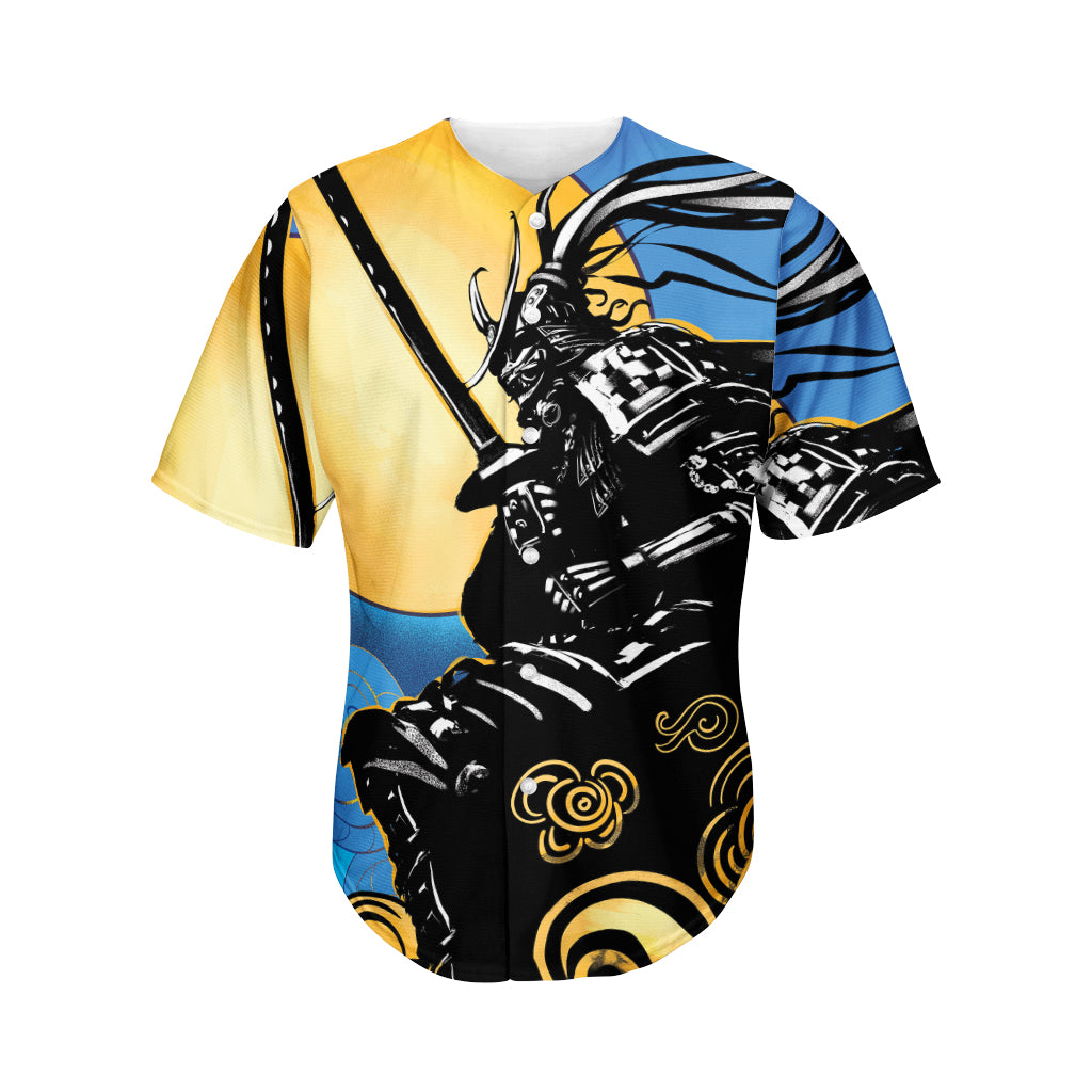 Blue Sky And Golden Sun Samurai Print Men's Baseball Jersey