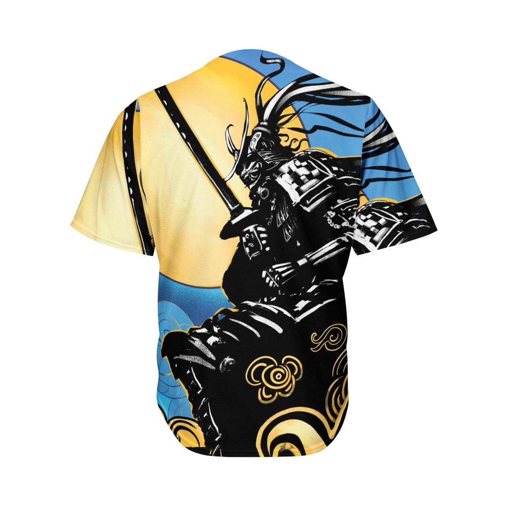 Blue Sky And Golden Sun Samurai Print Men's Baseball Jersey