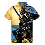 Blue Sky And Golden Sun Samurai Print Men's Short Sleeve Shirt