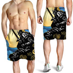 Blue Sky And Golden Sun Samurai Print Men's Shorts