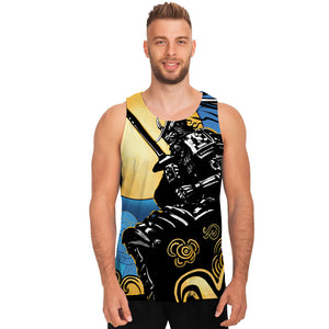 Blue Sky And Golden Sun Samurai Print Men's Tank Top