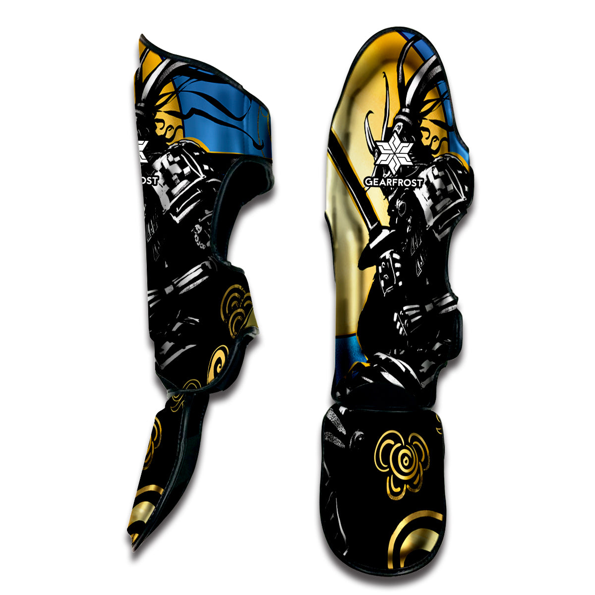 Blue Sky And Golden Sun Samurai Print Muay Thai Shin Guard