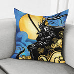Blue Sky And Golden Sun Samurai Print Pillow Cover