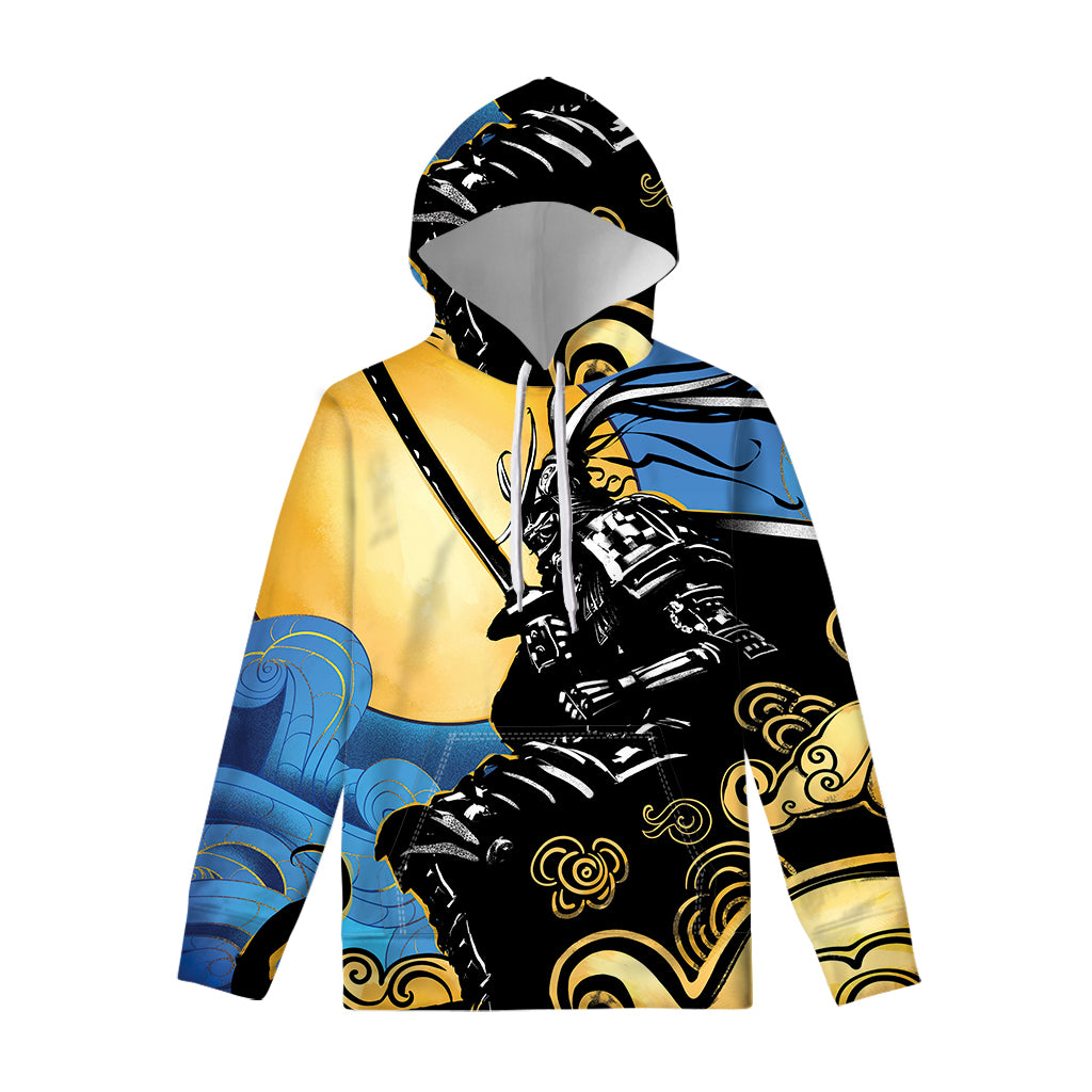 Blue Sky And Golden Sun Samurai Print Pullover Hoodie