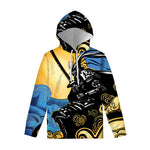 Blue Sky And Golden Sun Samurai Print Pullover Hoodie