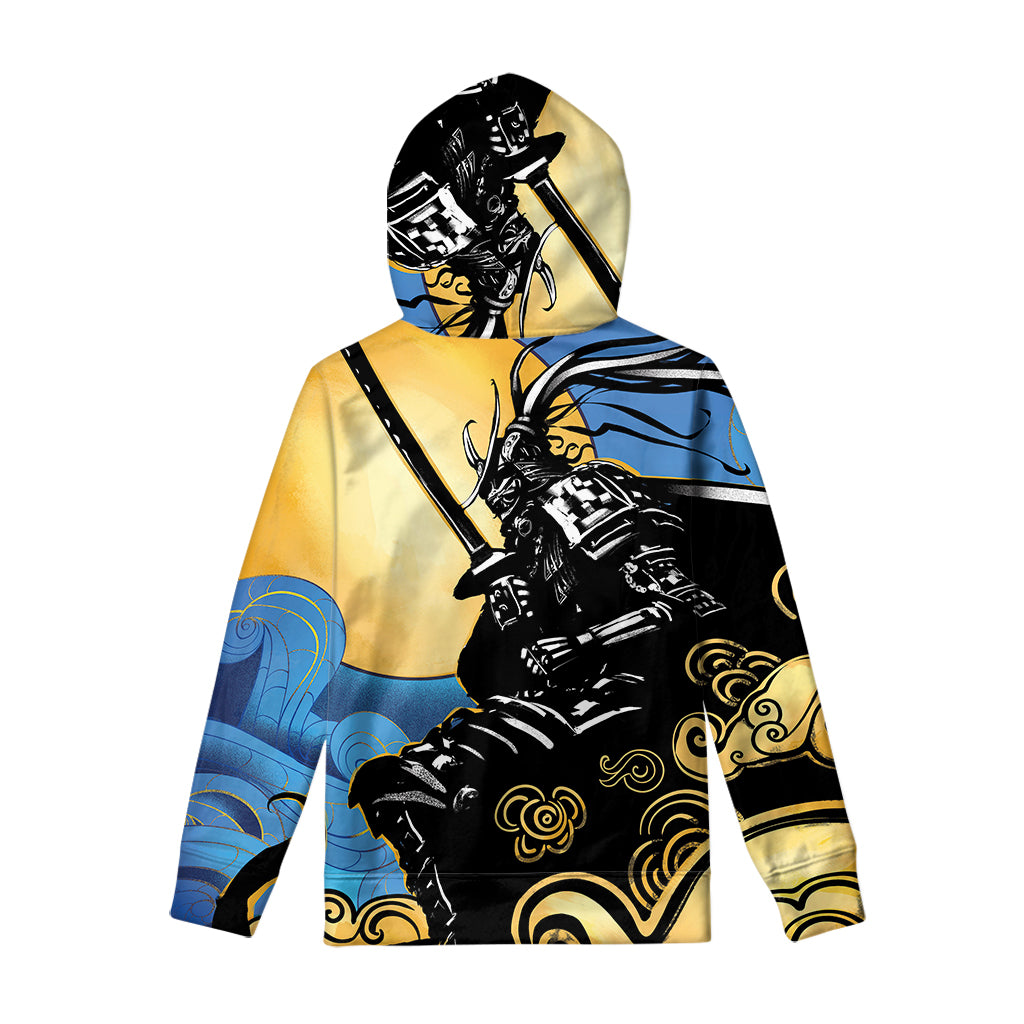 Blue Sky And Golden Sun Samurai Print Pullover Hoodie