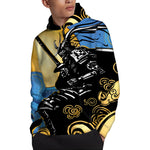 Blue Sky And Golden Sun Samurai Print Pullover Hoodie