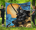 Blue Sky And Golden Sun Samurai Print Quilt