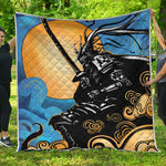 Blue Sky And Golden Sun Samurai Print Quilt