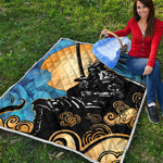 Blue Sky And Golden Sun Samurai Print Quilt
