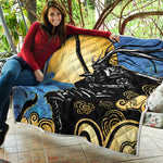 Blue Sky And Golden Sun Samurai Print Quilt