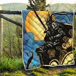 Blue Sky And Golden Sun Samurai Print Quilt