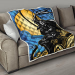 Blue Sky And Golden Sun Samurai Print Quilt