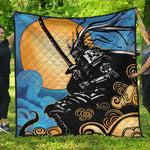 Blue Sky And Golden Sun Samurai Print Quilt