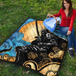 Blue Sky And Golden Sun Samurai Print Quilt