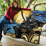 Blue Sky And Golden Sun Samurai Print Quilt