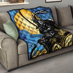 Blue Sky And Golden Sun Samurai Print Quilt