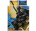 Blue Sky And Golden Sun Samurai Print Quilt Bed Set