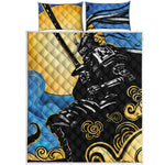 Blue Sky And Golden Sun Samurai Print Quilt Bed Set
