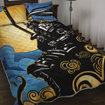 Blue Sky And Golden Sun Samurai Print Quilt Bed Set