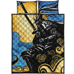 Blue Sky And Golden Sun Samurai Print Quilt Bed Set