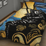Blue Sky And Golden Sun Samurai Print Quilt Bed Set