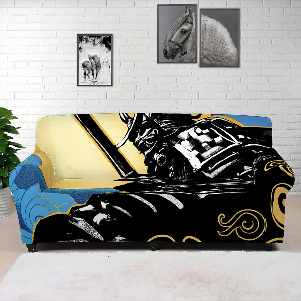 Blue Sky And Golden Sun Samurai Print Sofa Cover