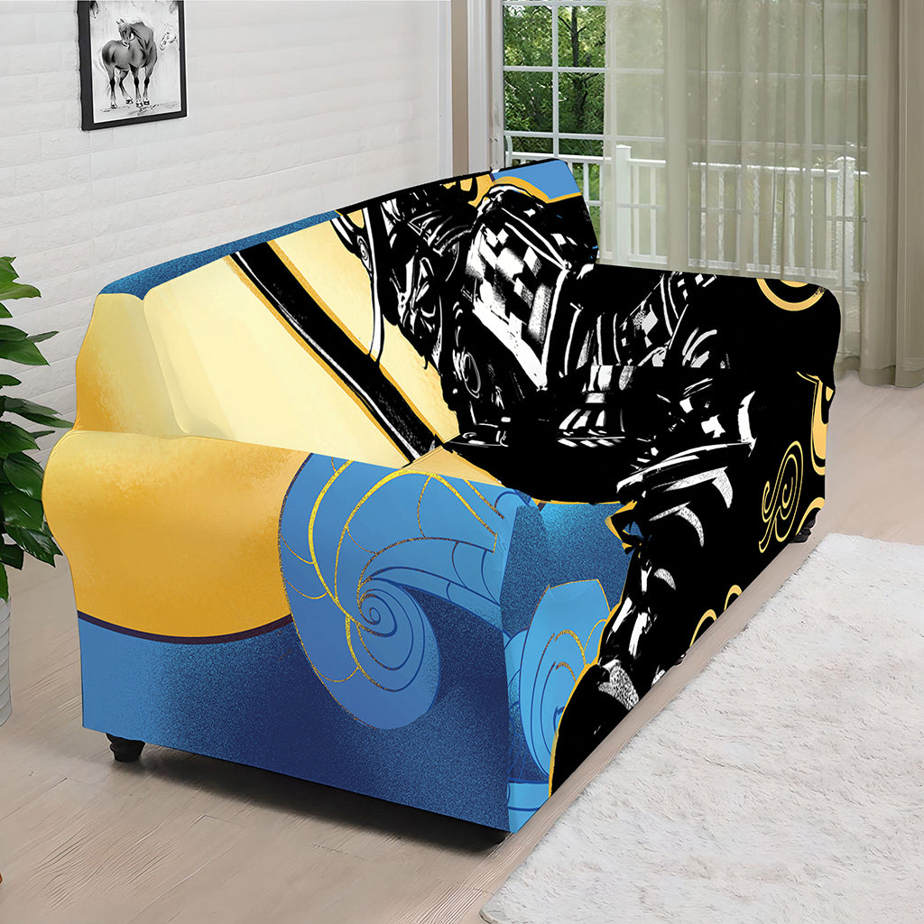 Blue Sky And Golden Sun Samurai Print Sofa Cover
