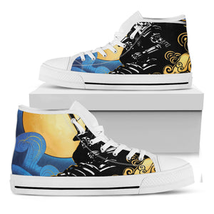 Blue Sky And Golden Sun Samurai Print White High Top Shoes